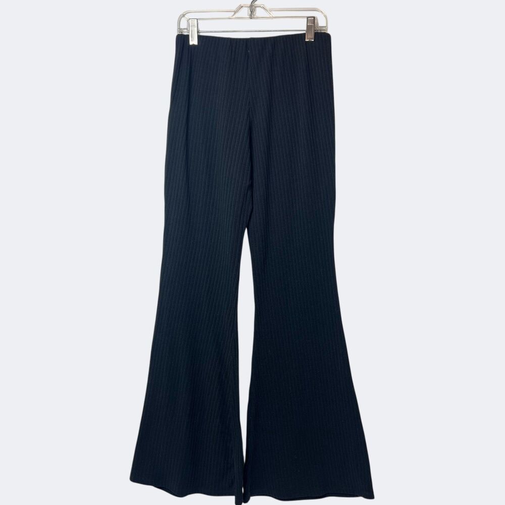 New Look Petite Black Ribbed Knit Flare Pants – Stretch Pull-On Size 6